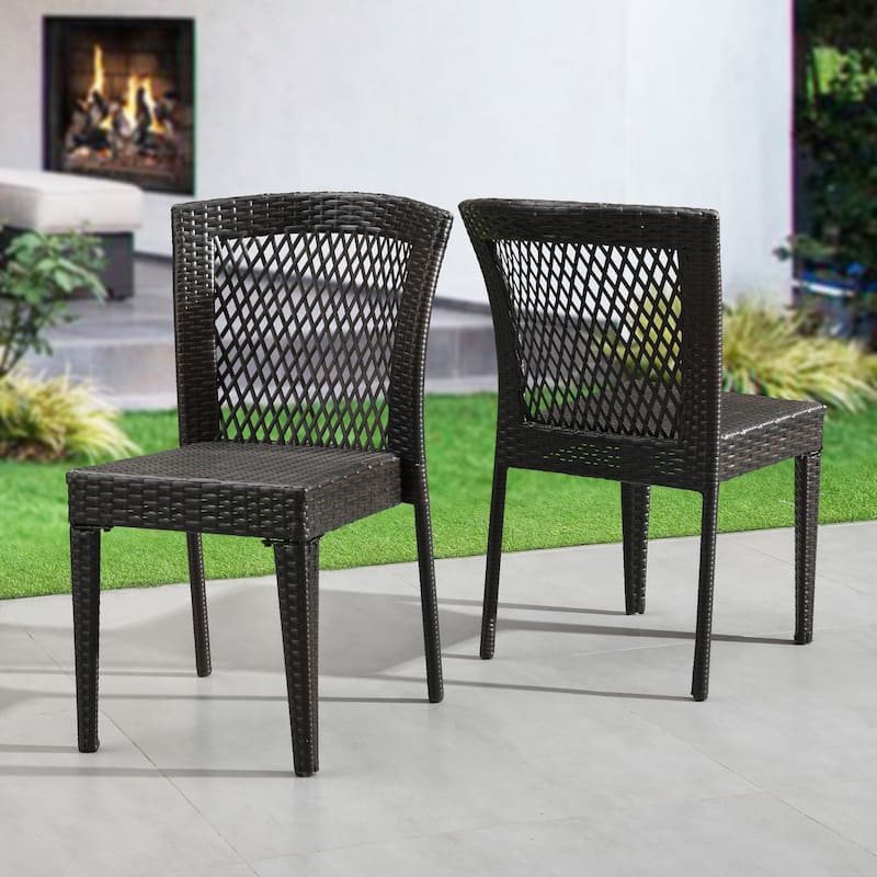 Outdoor Dining Chairs Set of 2, Stackable Chairs with UV-Resistant PE Rattan and Steel Frame - Brown Multi