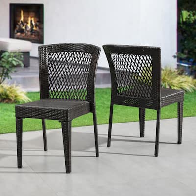Outdoor Dining Chairs Set of 2, Stackable Chairs with UV-Resistant PE Rattan and Steel Frame