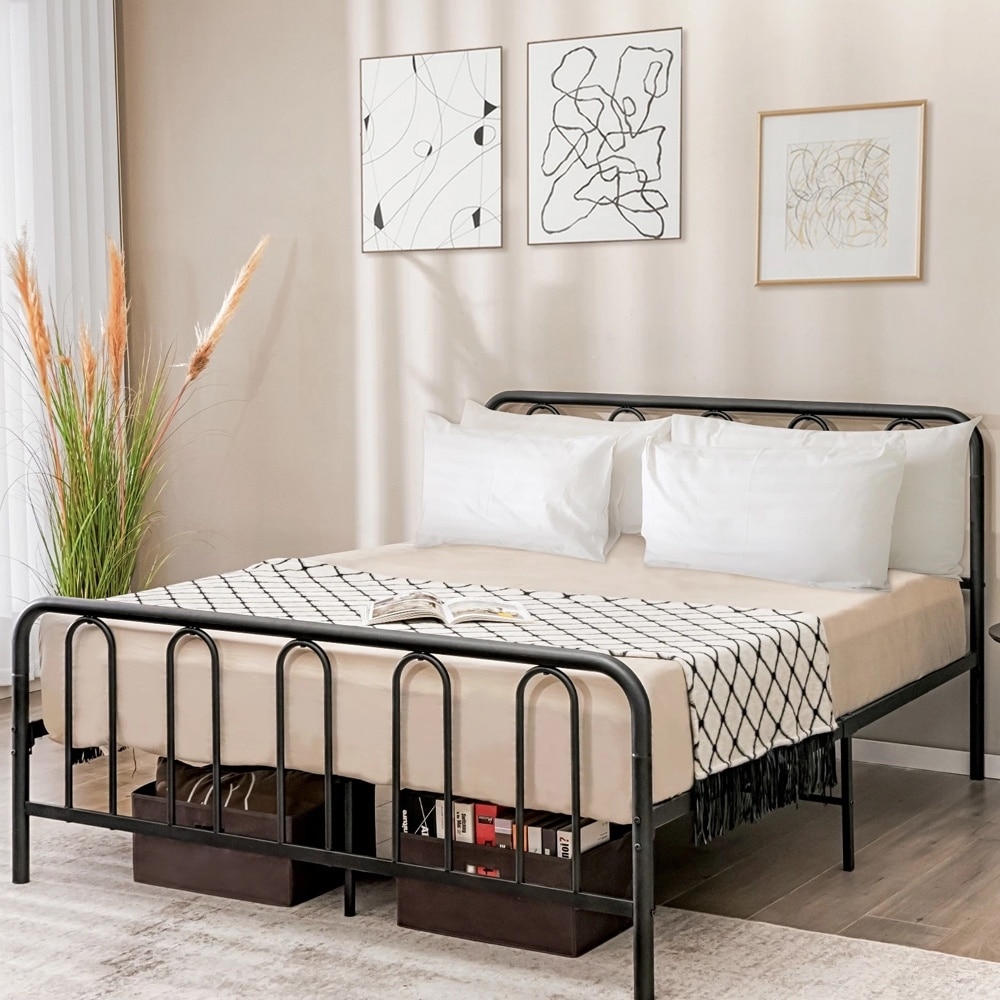 Queen Metal Bed Frame Headboard Footboard Platform Mattress Foundation