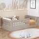 preview thumbnail 1 of 2, Twin Size Platform Bed with Safety Full-Length Guardrail, Wooden Floor Bed with Semi-enclosed Fence for Kids, Natural Natural