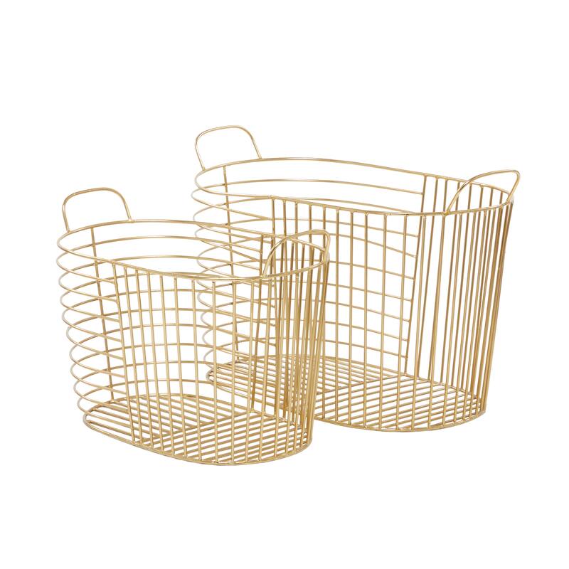 CosmoLiving by Cosmopolitan Modern Metal Storage Basket with Handles (Set of 2) - Gold, Silver, Dark Gray