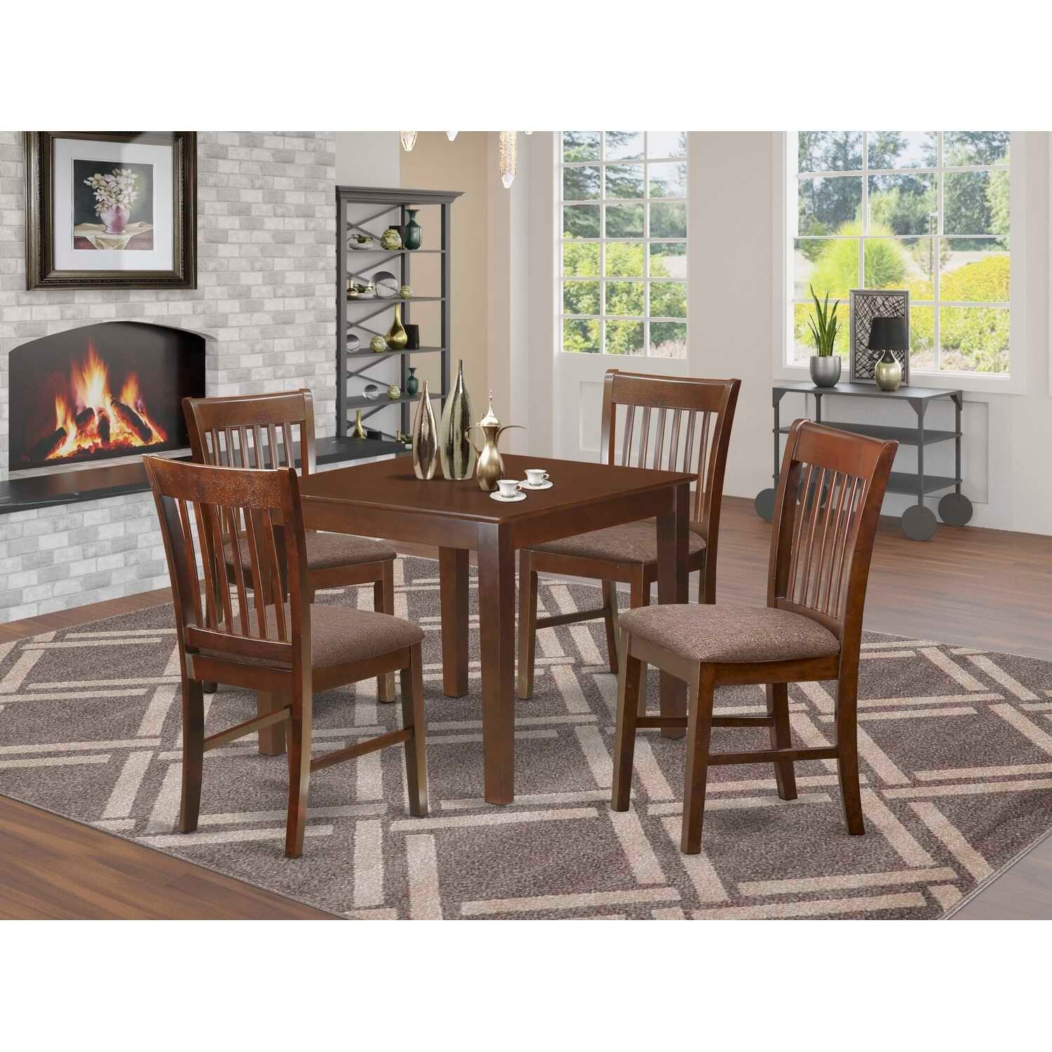 HomeStock 5-Piece Square Mahogany Finish Solid Wood Top Dining table with 4-Chairs