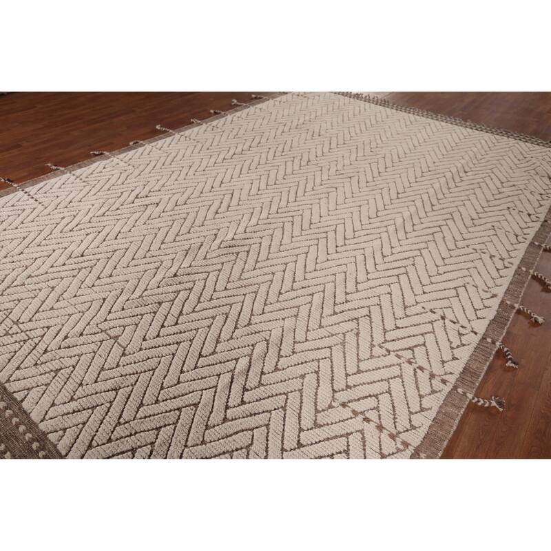 All-Over Chevron Moroccan Oriental Area Rug Handmade Wool Carpet - 8'8"x 13'0"