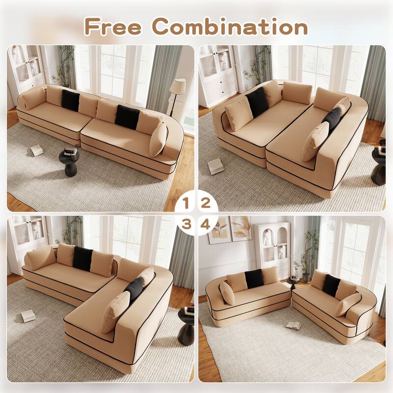 4-Seat Teddy Fabric No Assembly 32D High Density Sponge Boneless Sofa