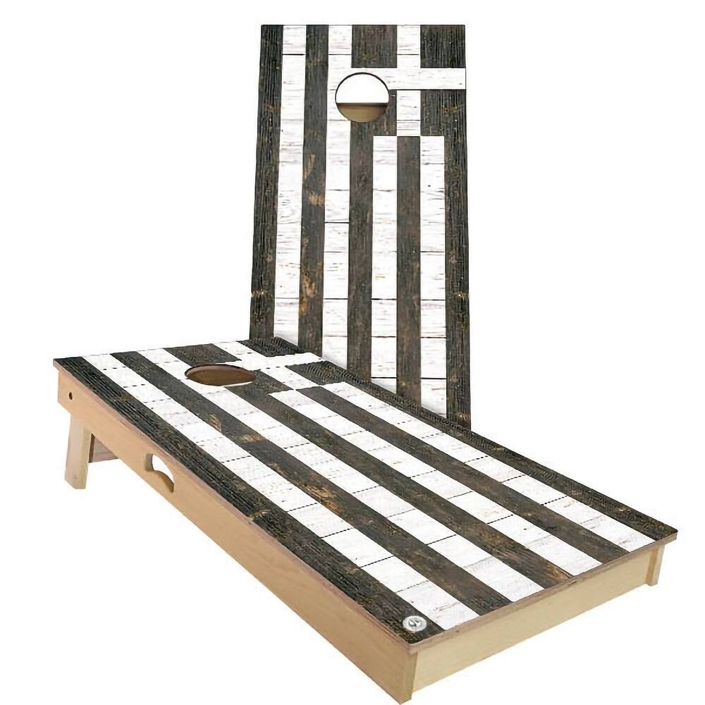 Greece Flag Rustic Outdoor Cornhole Board Set