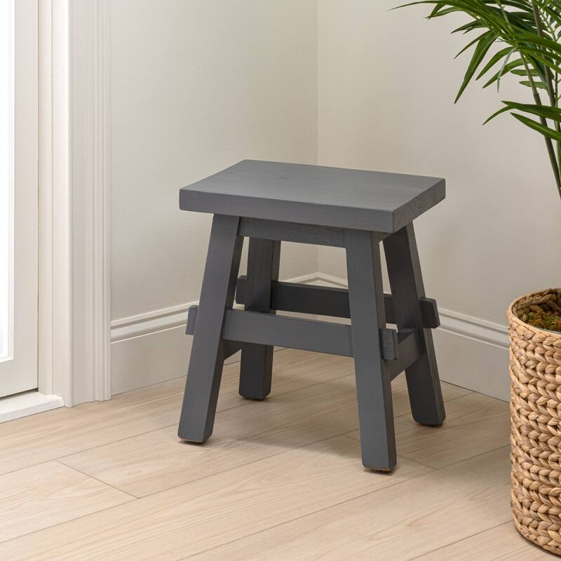 JONATHAN Y Revine Rustic Farmhouse Solid Mindi Wood Handcrafted Accent Stool