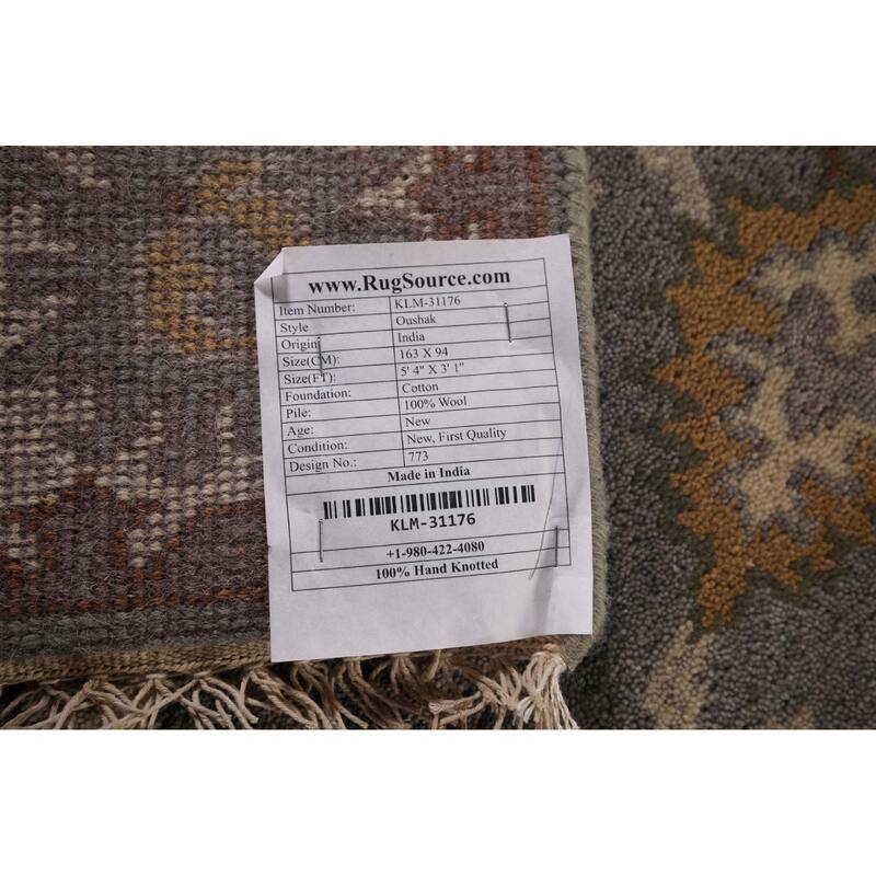 Gray Oushak Indian Accent Rug Hand-Knotted Wool Carpet - 3'1"x 5'4"