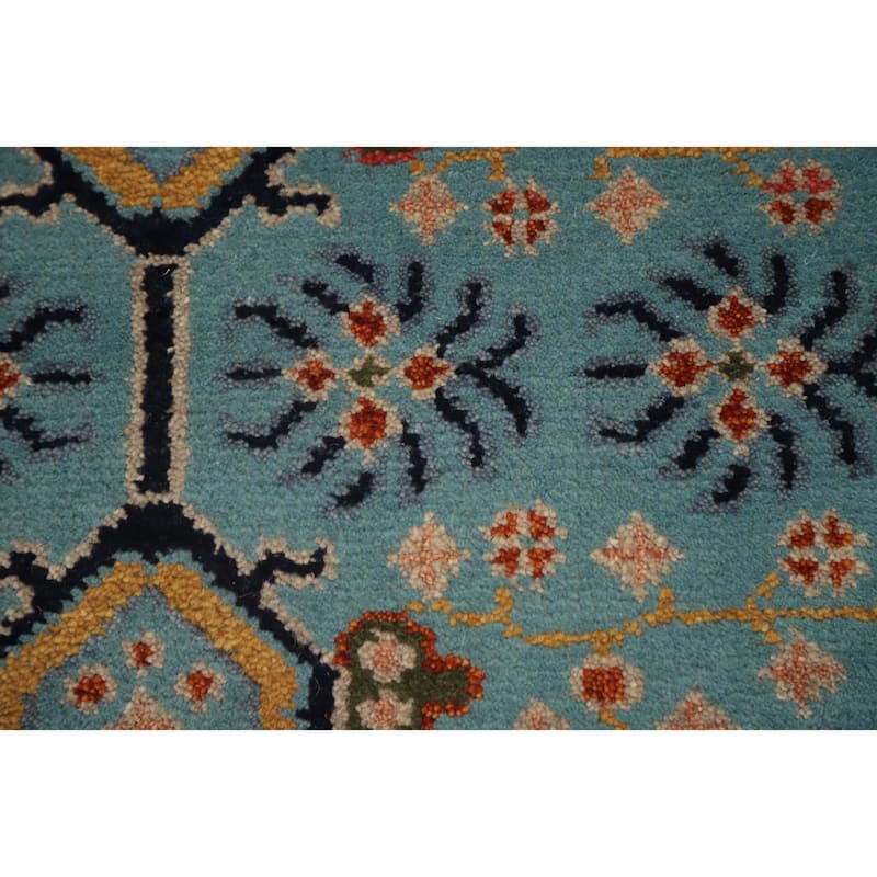 Hand Knotted Oriental 100% Wool Carpet Transitional All-Over Navy Blue & Blues Oushak Runner Rug - 7' 10'' X 2' 5''