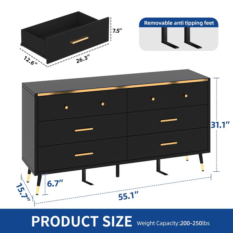 Moasis 47" W 6 Drawers Double Dresser for Bedroom, Chests of drawers
