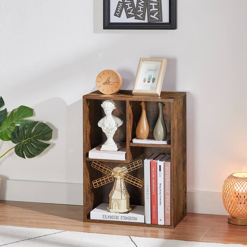 3 Cubes Wood Bookcase 3-Tier Bookshelf Storage Shelf - Brown
