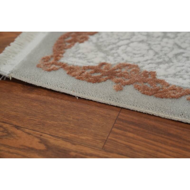 Machine Made Oriental Polyester Carpet Traditional Floral Greys & Charcoal Tabriz Area Rug - 7' 5'' X 5' 2''