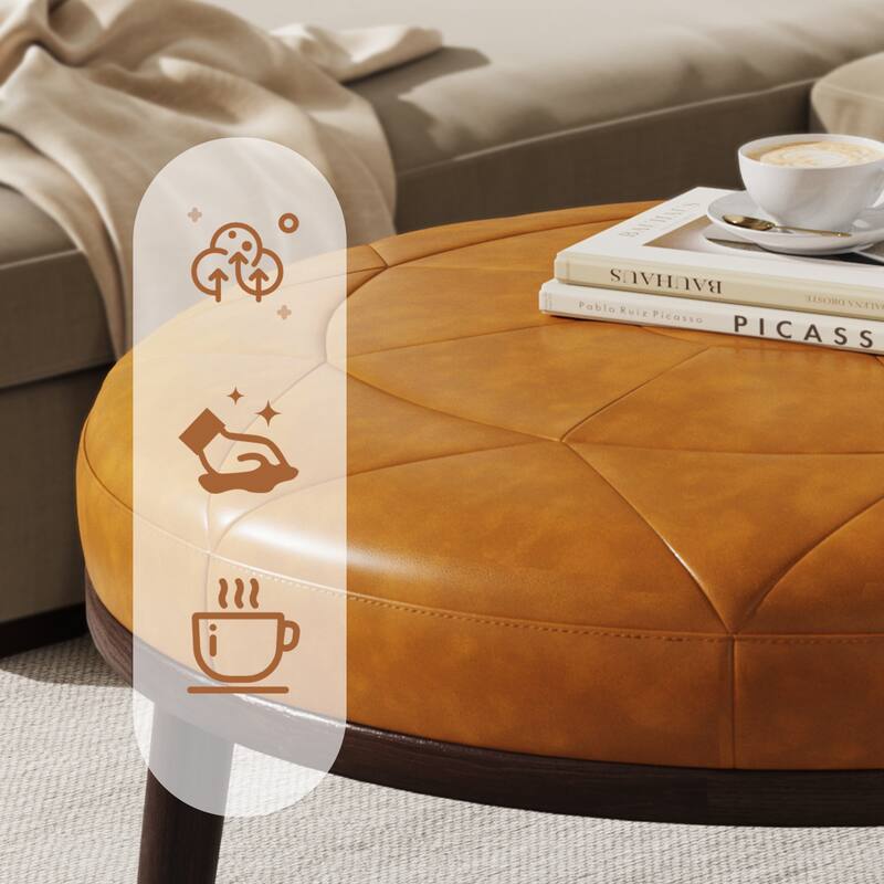 Oversized Full-Grain Genuine Italian Leather Ottoman