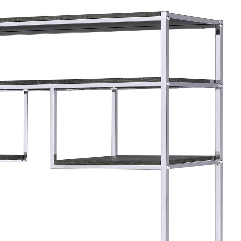 Rustic Gray Oak and Chrome Finish Bookshelf