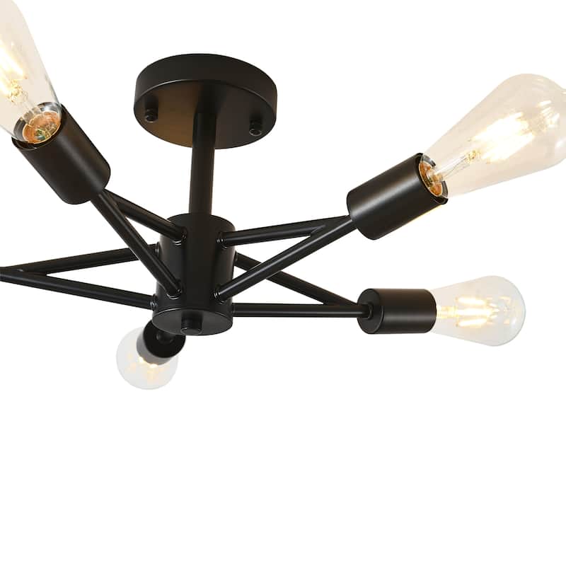Modern Sputnik Semi Flush Mount Lighting for Kitchen Bedroom Living Room Laundry Hallway - Matte black