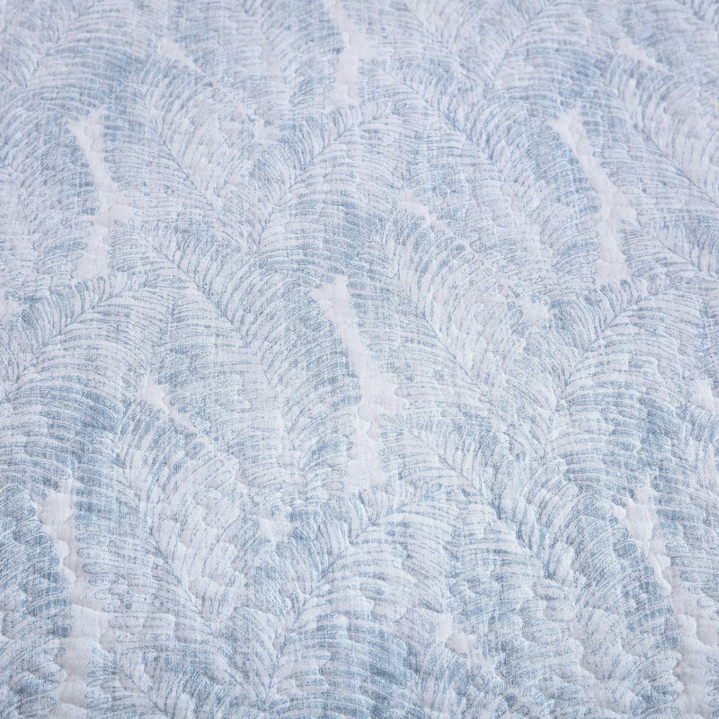 Tommy Bahama Distressed Water Leaves Blue Cotton Reversible Quilt Set
