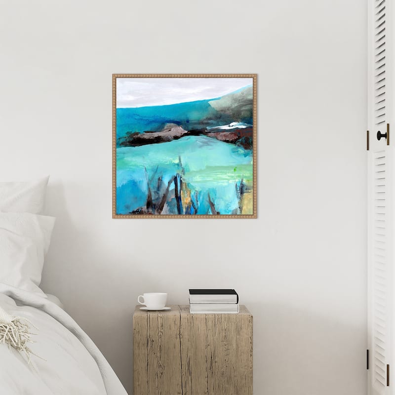 Mountain Lake 1 by Elan Studios Framed Canvas Wall Art Print - Sylvie Beaded Natural