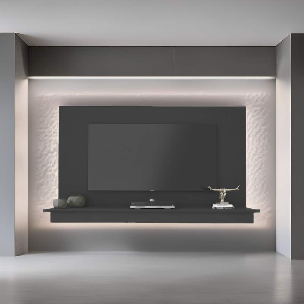 Floating TV Stand for up to 55" TVs - Wall-Mounted Entertainment Center with LED Strip & Shelf