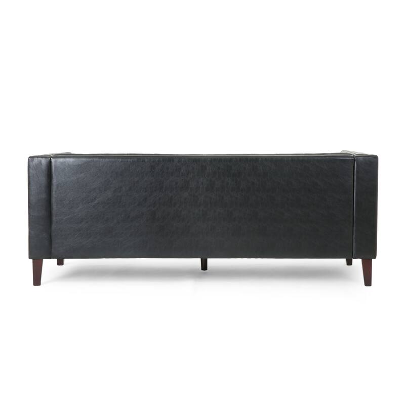 75.50" Faux Leather Sofa Couch with Wood Legs, Apartment Loveseat, Retro Upholstered Sofa for Living Room
