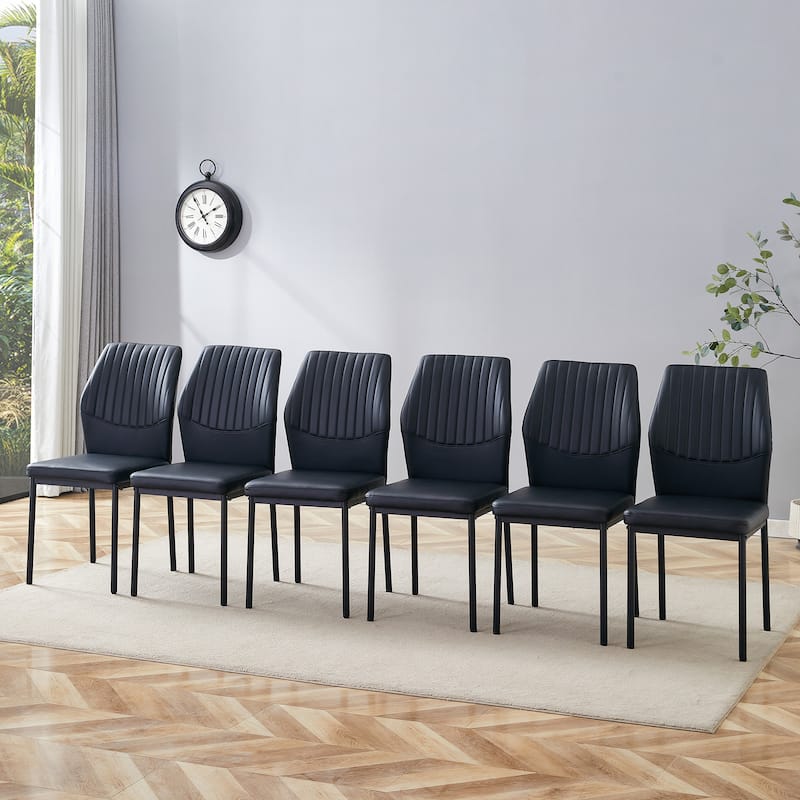 Luxury Simple Chair - Set of 6 PU Material High Resilience Dining Chair, Chair Back Has a Vertical Stripe Design