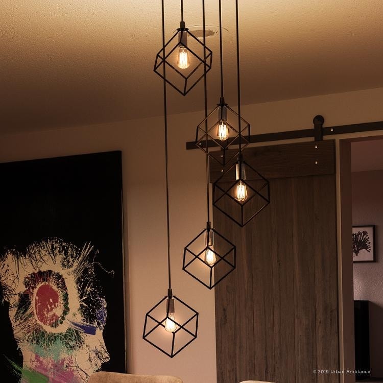 Luxury Modern Chandelier, 9.75"H x 17.75"W, with Multi-Cube Style, Natural Black Finish by Urban Ambiance (60 to 100 Watts - Steel - N/A - 4 to 6 - 5 - Chandeliers For Bedrooms by Overstock.com