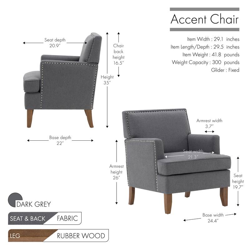 Porthos Home Gavi Fabric Upholstered Accent Chair with Rubberwood Legs