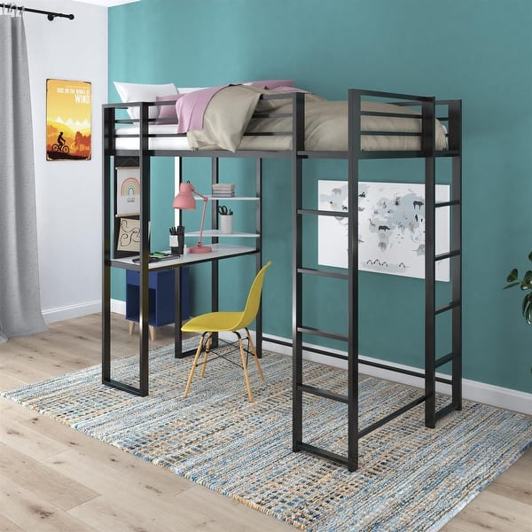 Avenue Greene Ally Twin Metal Loft Bed with Desk - On Sale ...
