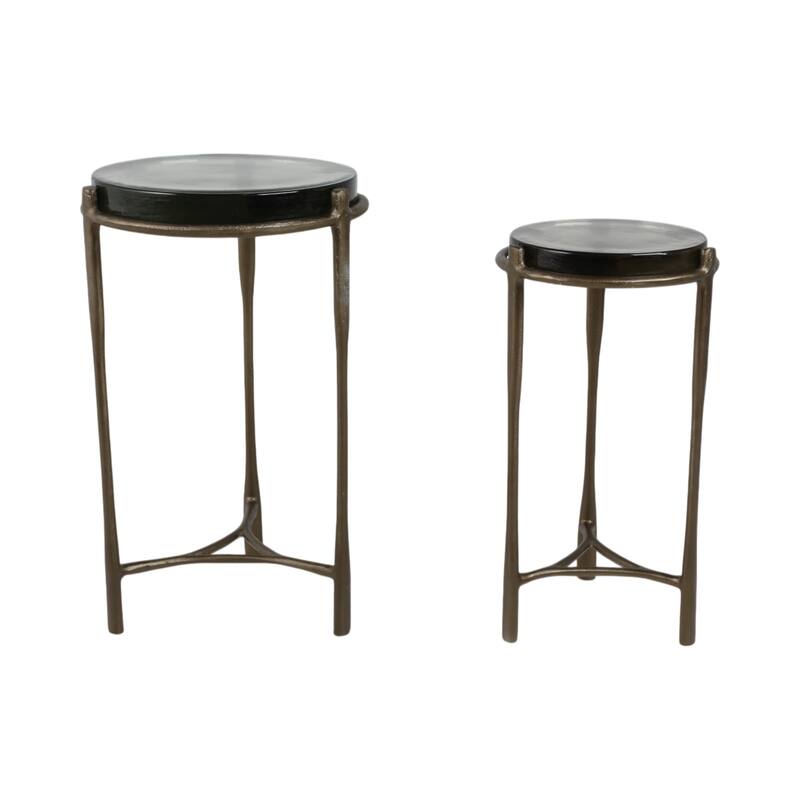 Metal Accent Side Tables Round Top and Frame Modern Design (Set of 2) - 16" x 16" x 26"