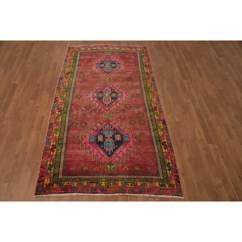 Hand Knotted Oriental 100% Wool Carpet Traditional Geometric Red Meshkin Area Rug - 7' 7'' X 4' 1''