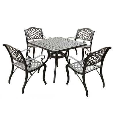 Modern Ornate Outdoor Mesh Aluminum 37-in Square Patio Dining Set with Four Chairs - N/A