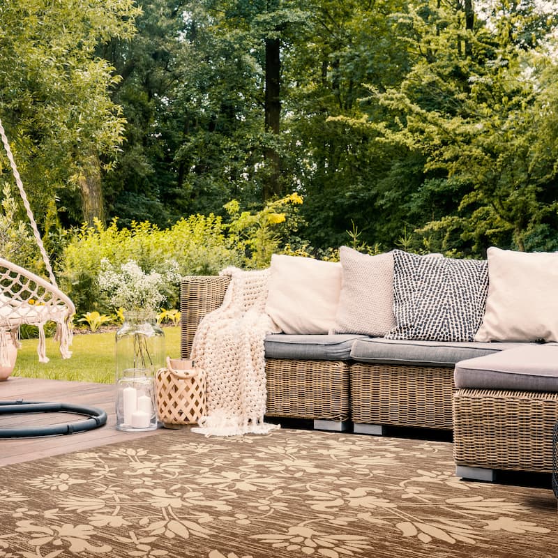 SAFAVIEH Courtyard Tetsuko Indoor/ Outdoor Waterproof Patio Backyard Rug - 8' x 11' - Dark Beig/Beige