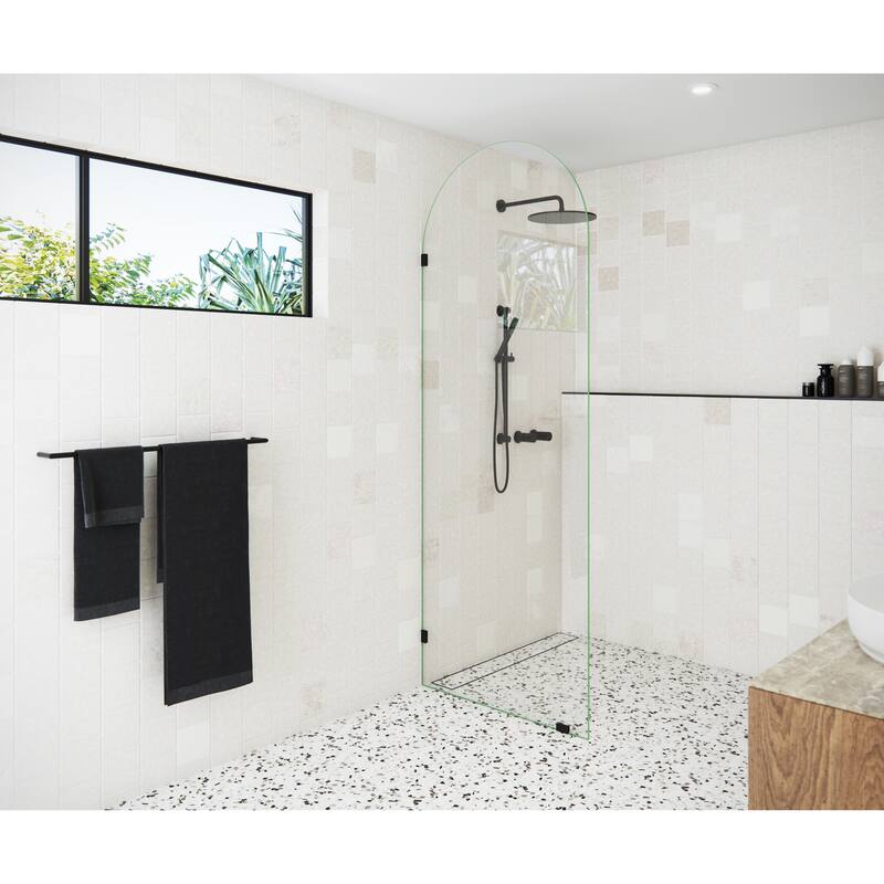 Glass Warehouse 32" x 86.75" Frameless Shower Door - Arched Single Fixed Panel - Matte Black