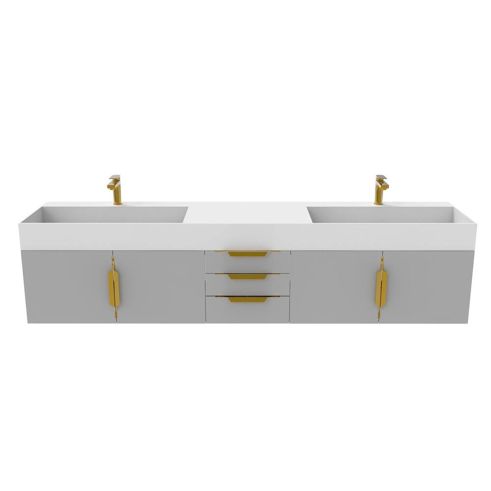 Amazon 84" Wall Mounted Double Bathroom Vanity Set w/ White Top