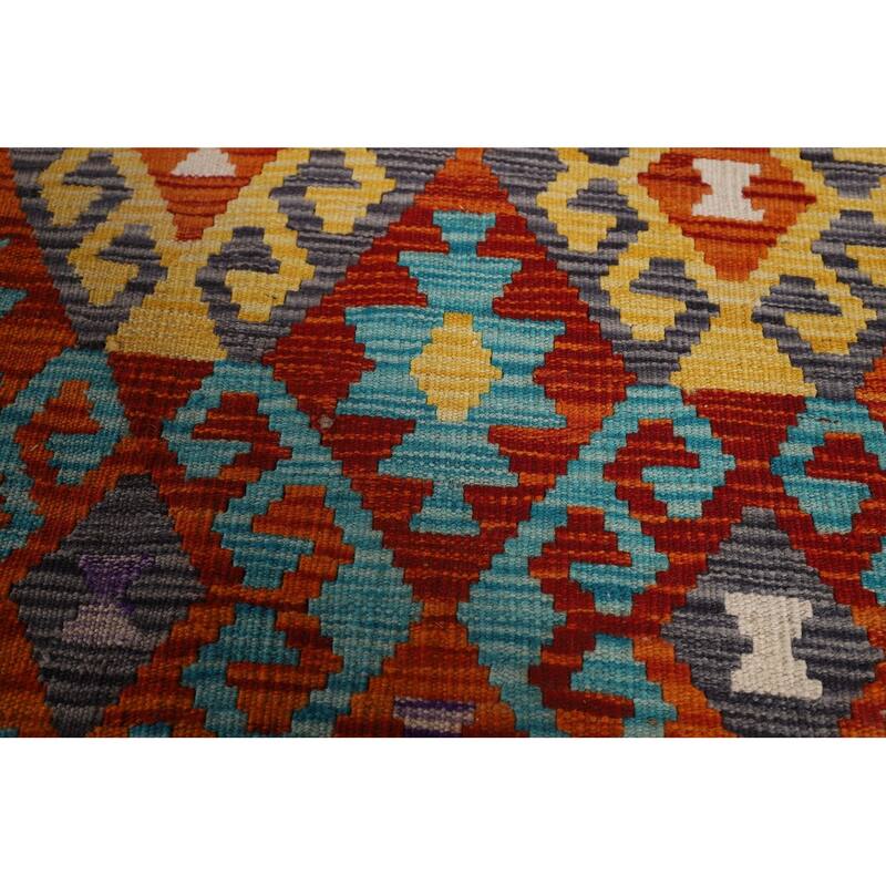 Reversible Kilim Area Rug Hand-Woven Geometric Oriental Wool Carpet - 8'1" x 9'9"