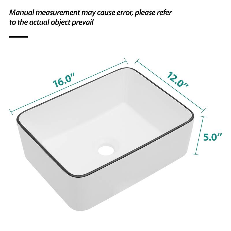 16x12 Inch Ceramic Rectangular Vessel Bathroom Sink