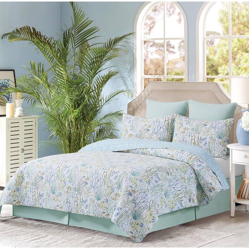 Coralie Sound Coastal Beach Cotton Quilt Set - Reversible and Machine Washable