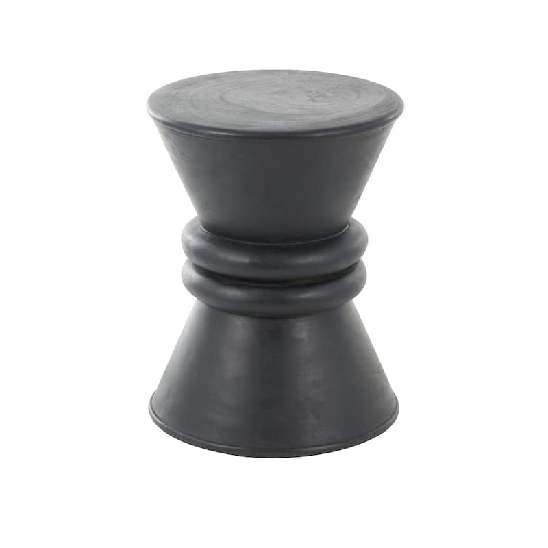 Black Wood Handmade Carved Hourglass Accent Table with 3D Ring Center