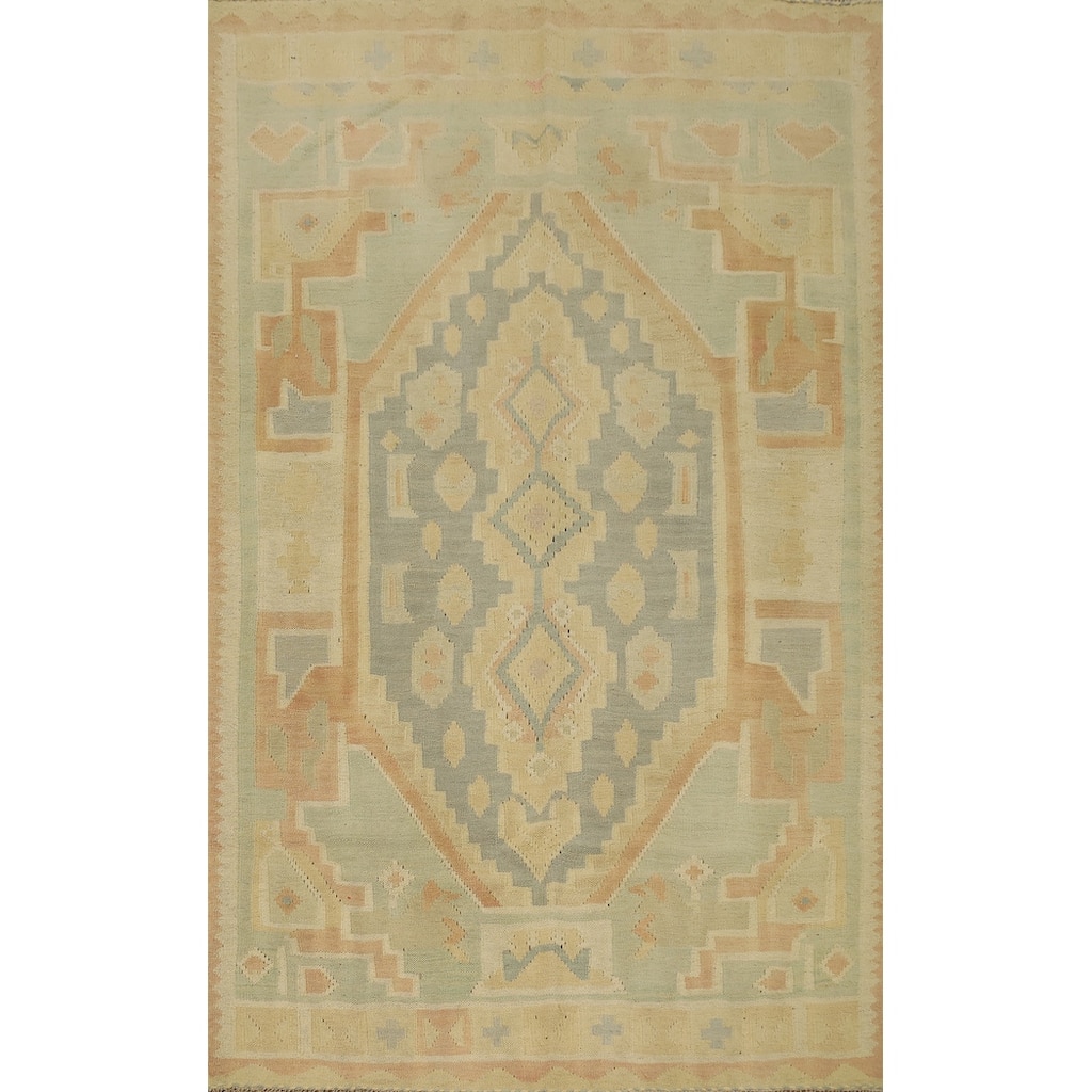 Hand Woven Oriental 100% Wool Carpet Southwestern Tribal Greys & Charcoal Kilim Area Rug - 6' 1'' X 4' 1''