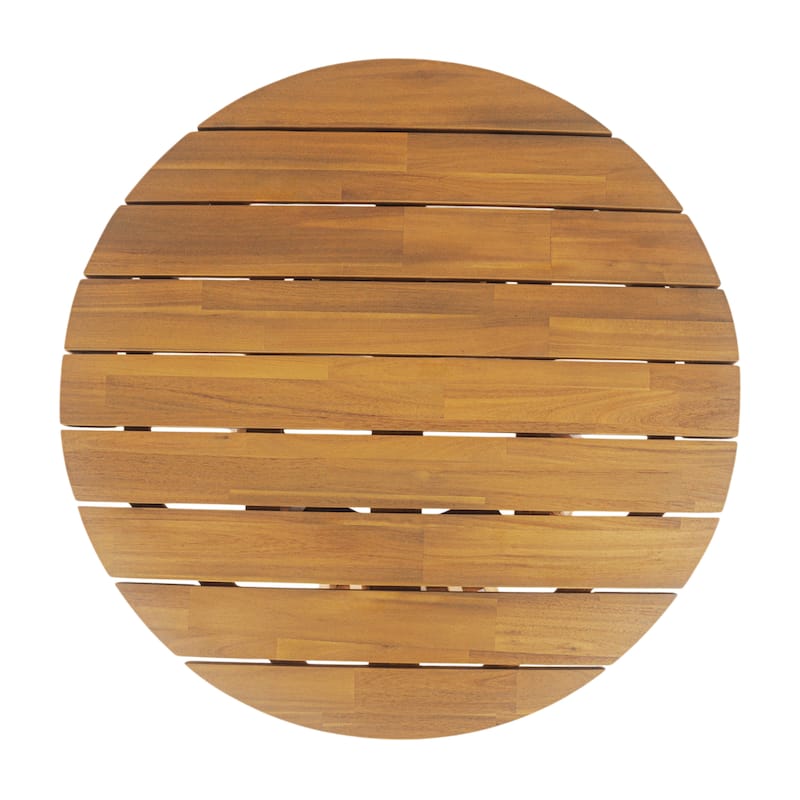Anmytek Round Wooden Patio Table Slatted Top Outdoor Indoor Coffee Table All Weather Modern