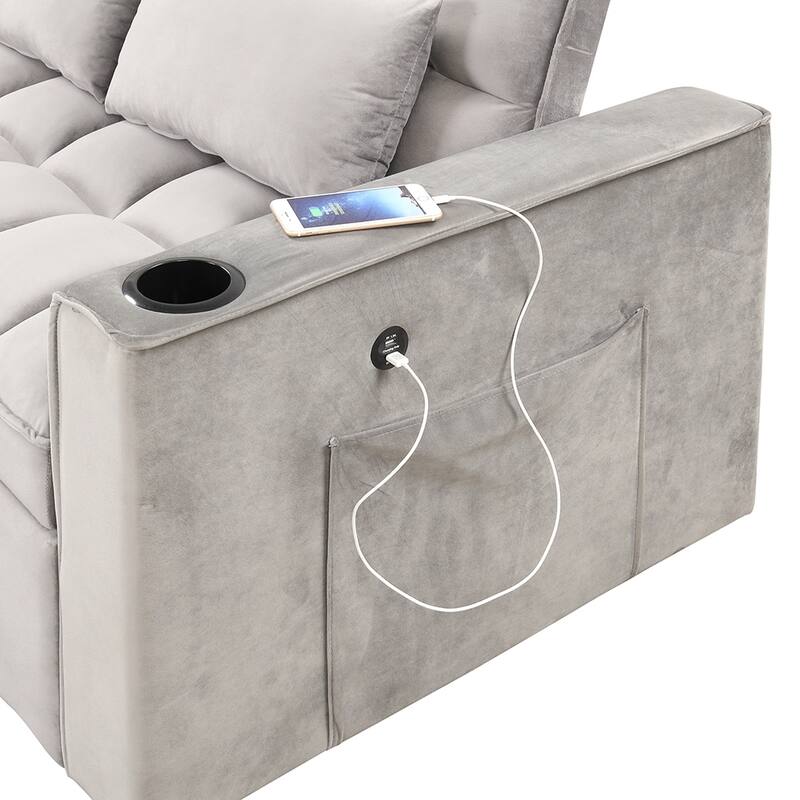 58" 4-in-1 Convertible Sofa Bed, Cup Holder and USB Port Included