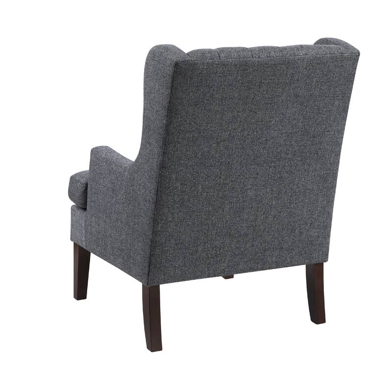 Hosanna Accent Wing Armchair, Button Tufted Charcoal Gray, Brown