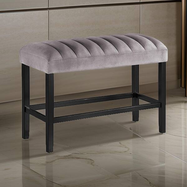 Marcus 38 Inch Counter Height Bench, Wood Frame, Fabric Upholstery