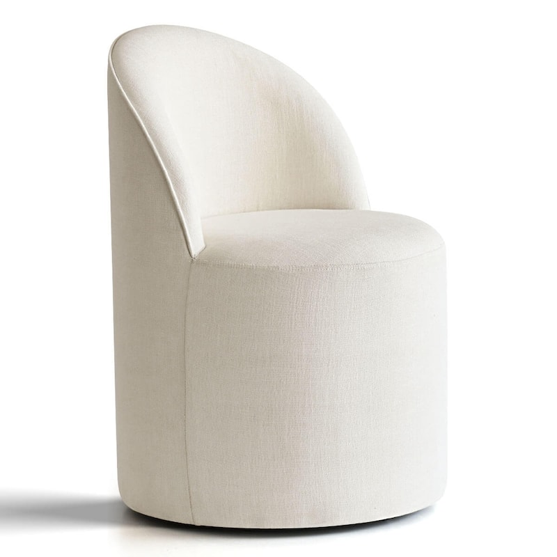 Linen Rolling Upholstered Dining Chair with Wheels (Set of 2)