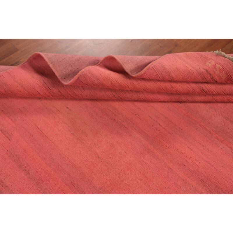 Modern Gabbeh Oriental Area Rug Hand-Knotted Pink Wool Carpet - 6'10" x 9'9"