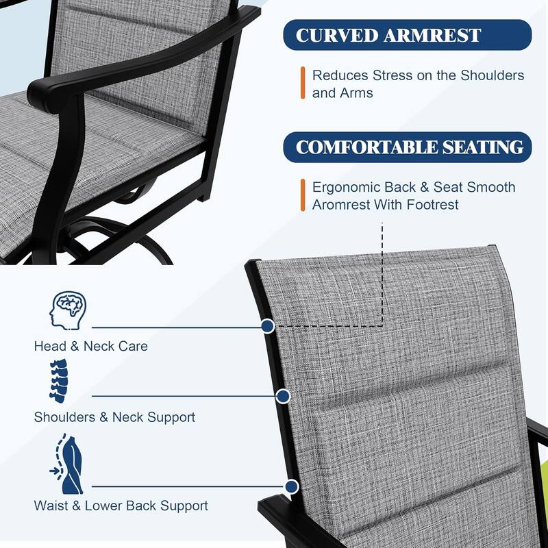 2PCS Outdoor Swivel Chairs With Textilene Breathable Back,Patio Swivel Rocker Chairs for Garden