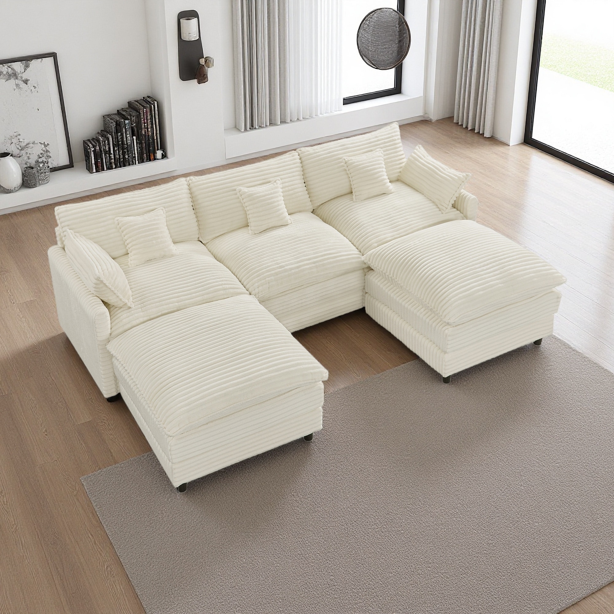 108" Corduroy U-Shaped Modular Sectional Sofa Set with 2 Reversible Ottoman Included