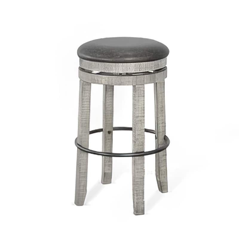 Zeka Swivel Barstool Set of 2, Gray Faux Leather and Mahogany Wood