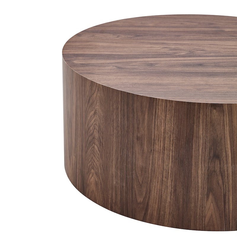 Roomfitters Cylindrical MDF Coffee Table with Deep Walnut Finish, 27.5"x12" Modern Minimalist Accent Table