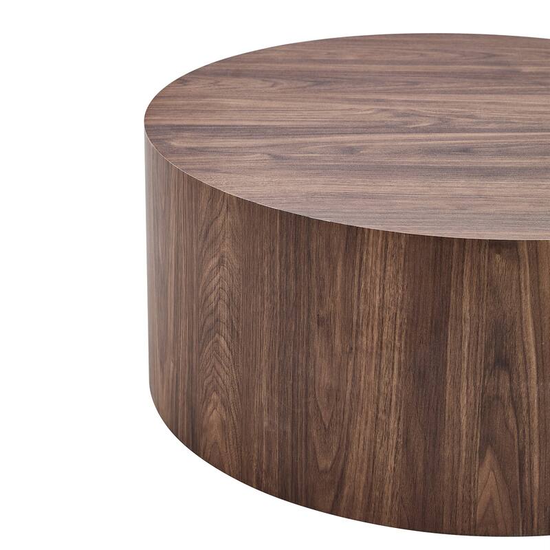 Simple deep walnut cylindrical coffee table, 27.5-inch diameter x 12 inch height,MDF material living room furniture