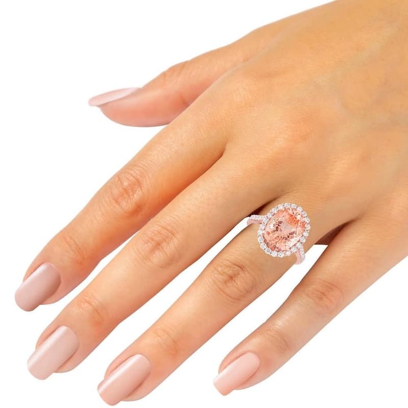 5 Ct Pink Topaz & Diamond Halo Ring in Rose Gold