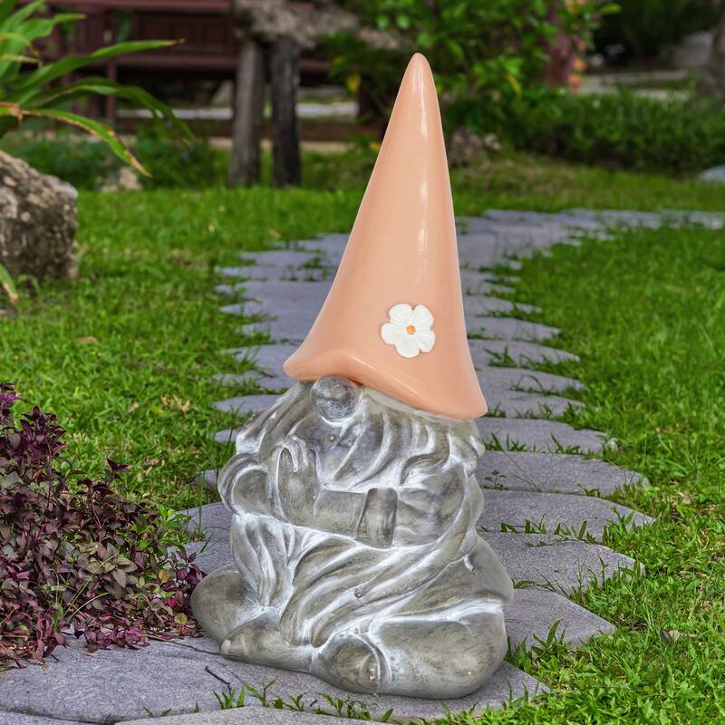 Exhart Good Time Solar Gnamaste Meditating Gnome Statue with Colorful Hat, 11 Inch